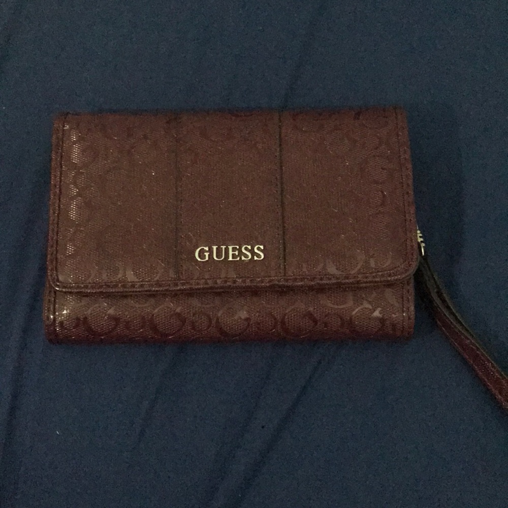 Maroon Guess wristlet